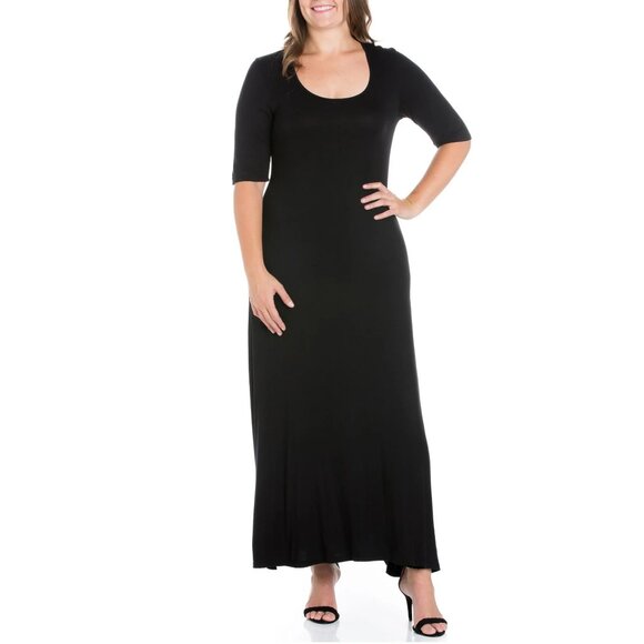 NEW 24seven Comfort Apparel Elbow Length Sleeve Maxi Dress Black XL - Picture 1 of 7